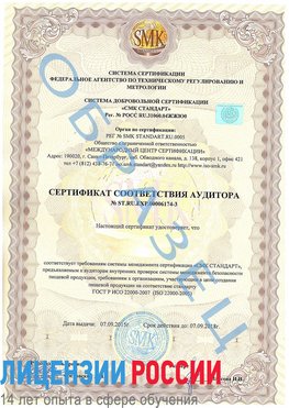 Образец сертификата соответствия аудитора №ST.RU.EXP.00006174-3 Кисловодск Сертификат ISO 22000